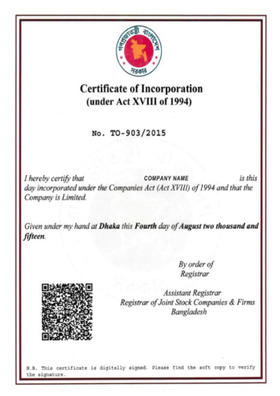 Bangladesh Incorporation Certification
